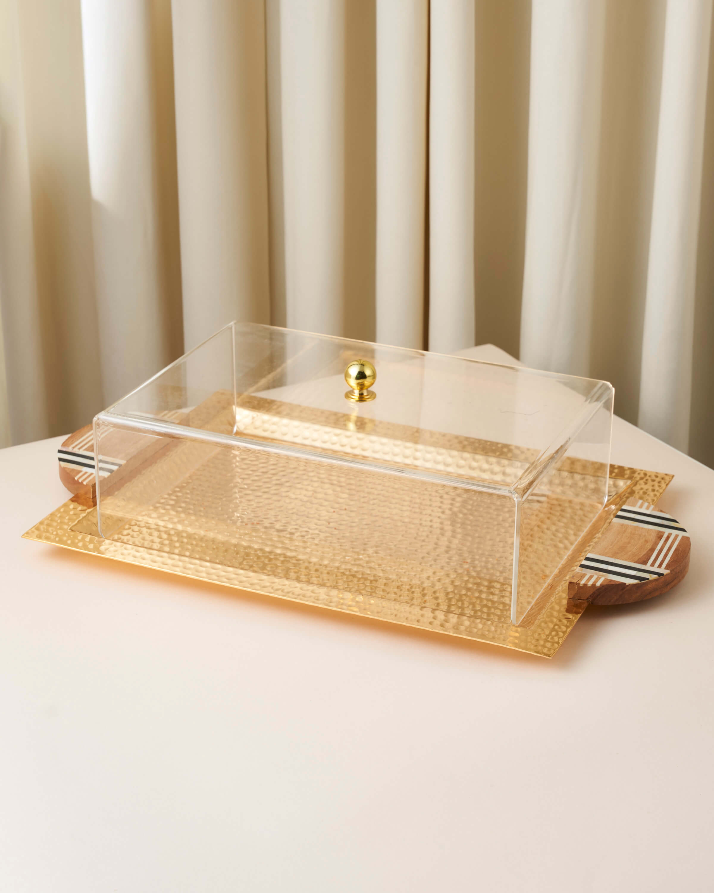 صينية تقديم بمقبض خشب صدفي