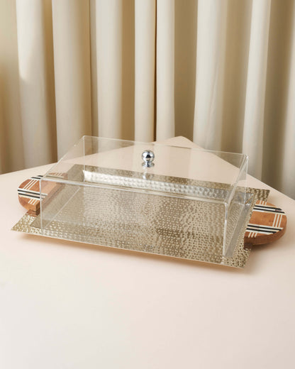 صينية تقديم بمقبض خشب صدفي