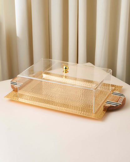 صينية تقديم بمقبض خشب صدفي