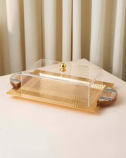 صينية تقديم بمقبض خشب صدفي