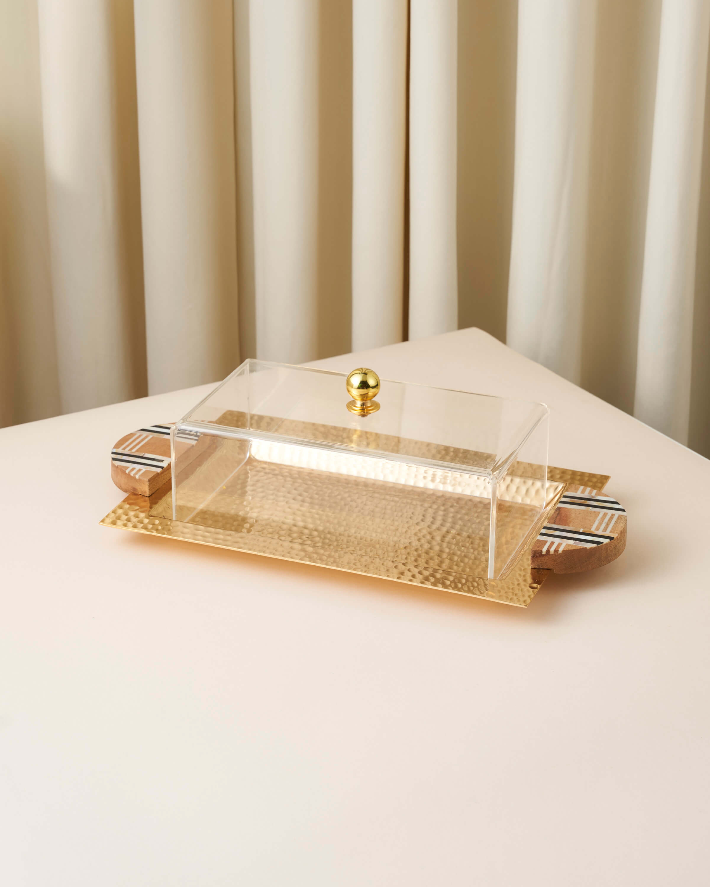 صينية تقديم بمقبض خشب صدفي