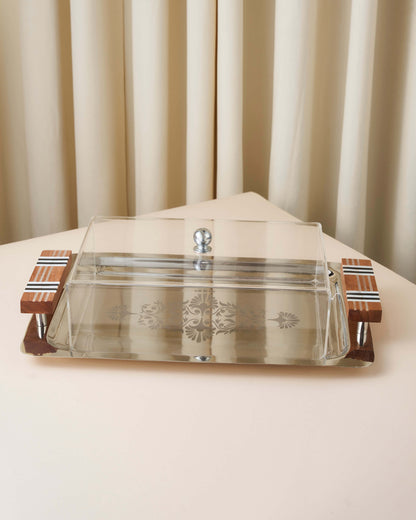 صينية تقديم بمقبض خشب صدفي