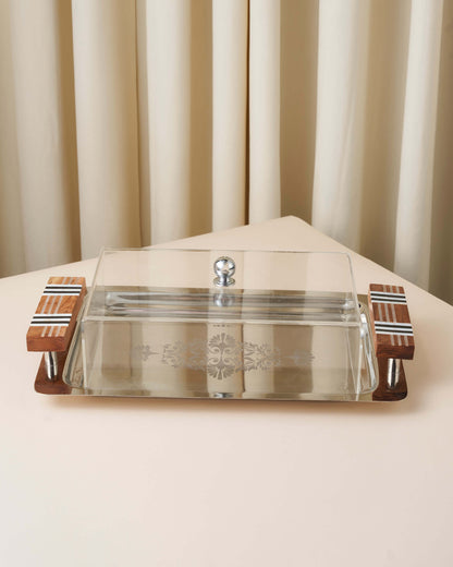 صينية تقديم بمقبض خشب صدفي