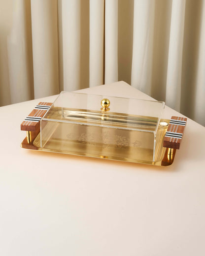 صينية تقديم بمقبض خشب صدفي