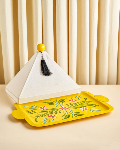 صينية تقديم  رسم  يدوي مع غطاء خام لينن