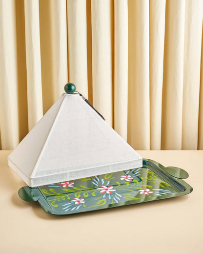 صينية تقديم رسم يدوي مع غطاء خام لينن