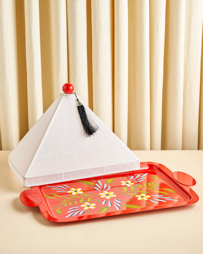 صينية تقديم  رسم  يدوي مع غطاء خام لينن