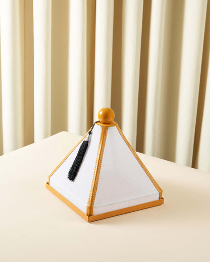 Serving dish with a raw lid and square leather cover