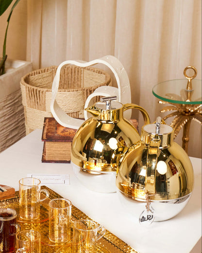 طقم مطارة شاي وقهوة بمقبض ذهبي وقاعدة سلفر