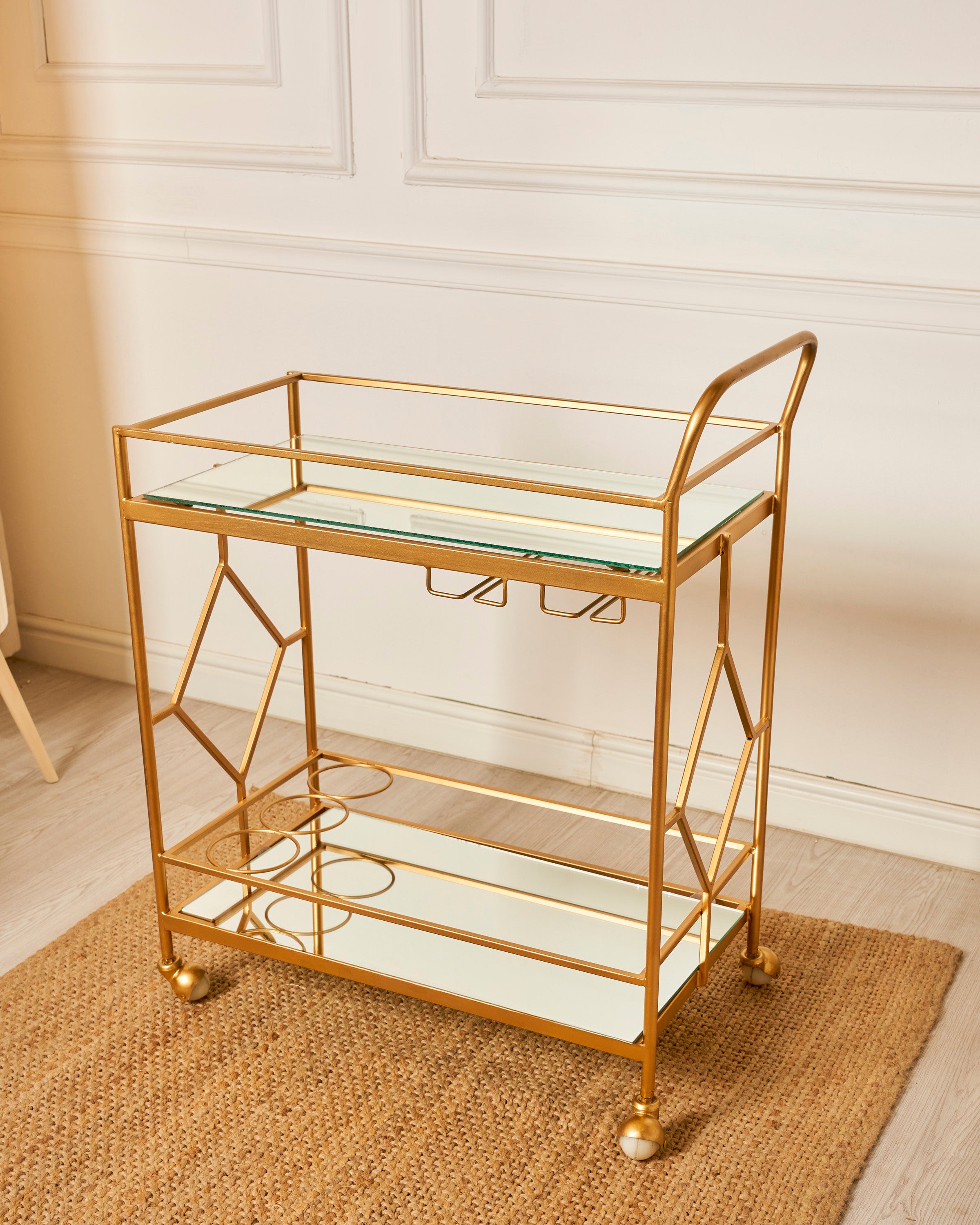 Indian iron trolley with a gold-plated base for seating