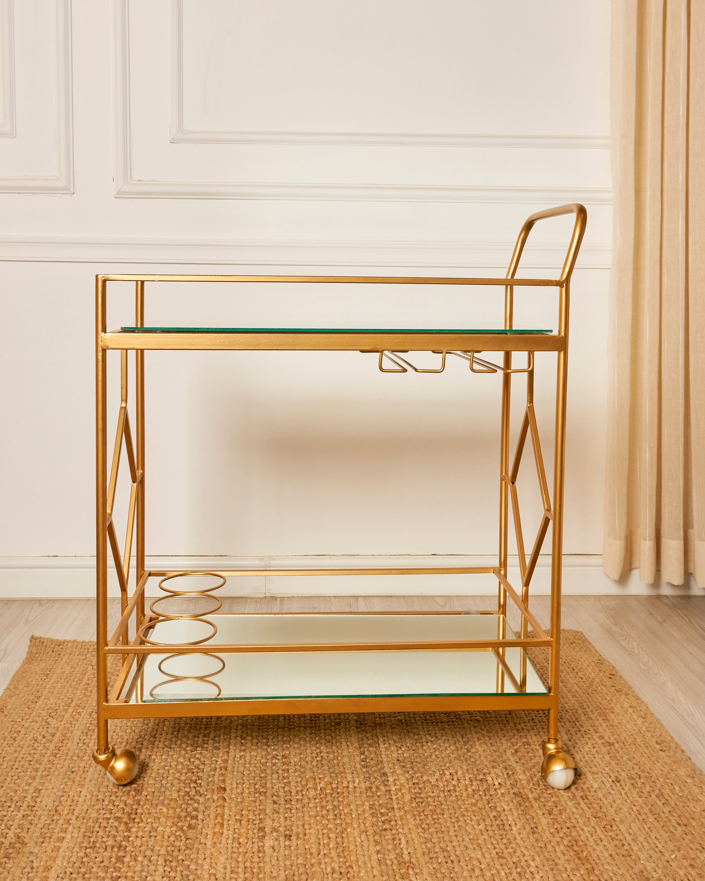 Indian iron trolley with a gold-plated base for seating