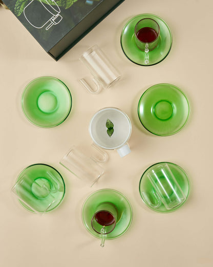 طقم استكانات بمقبض لوضع النعنع