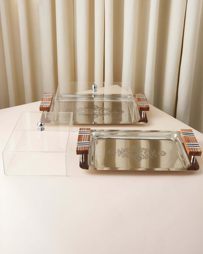 صينية تقديم بمقبض خشب صدفي