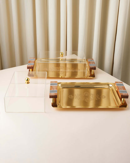 صينية تقديم بمقبض خشب صدفي