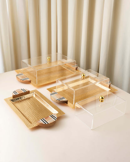 صينية تقديم بمقبض خشب صدفي