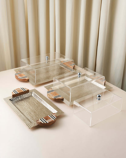 صينية تقديم بمقبض خشب صدفي