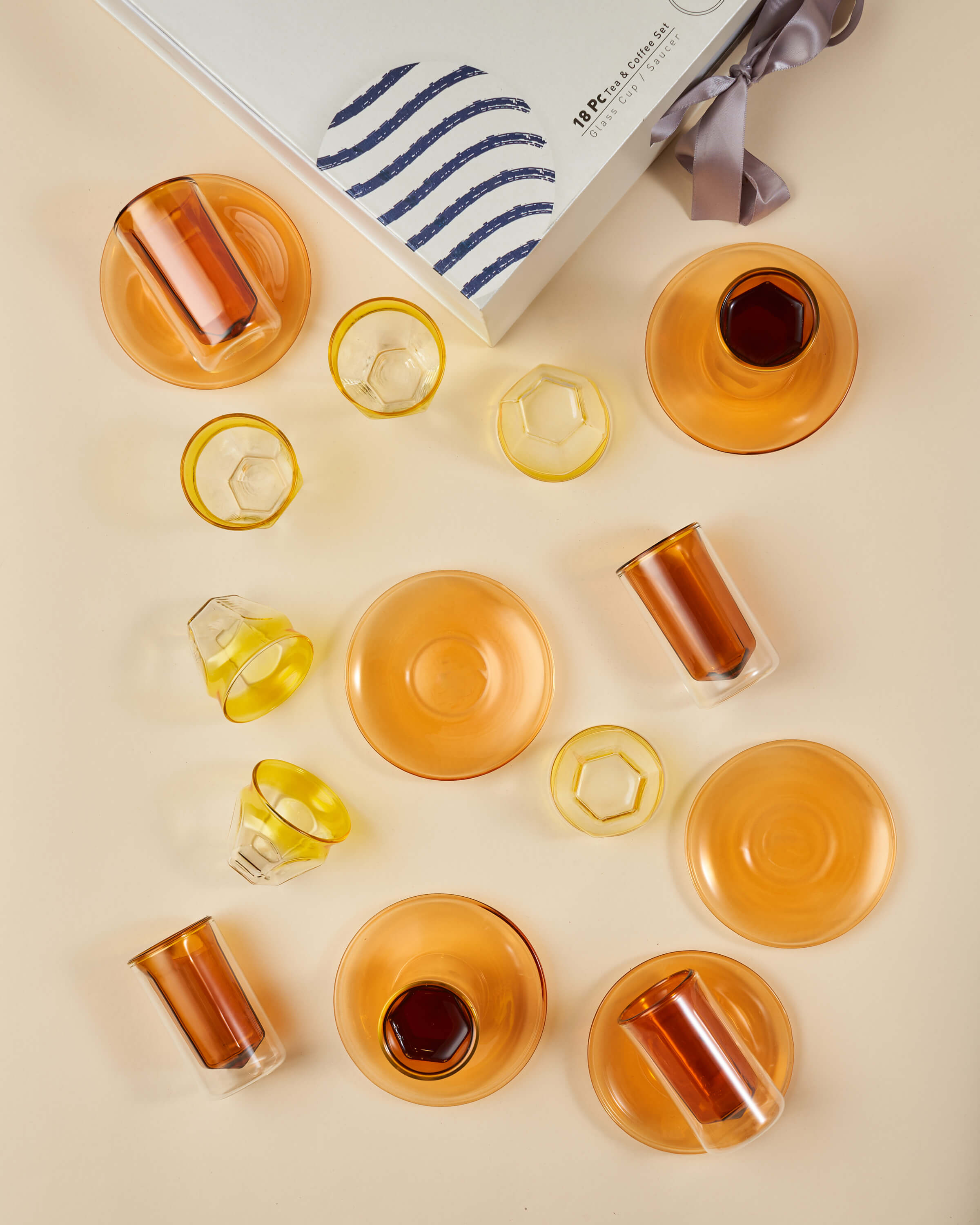 طقم استكانات شاي وفناجين قهوة عربية 18  (Double Wall) - طبقتين من الزجاج