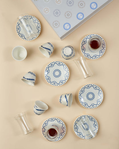 طقم استكانات شاي وفناجين قهوة عربية 18 قطعة دبل وول - طبقتين من الزجاج