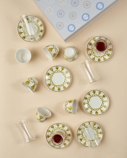 طقم استكانات شاي وفناجين قهوة عربية 18 قطعة دبل وول - طبقتين من الزجاج