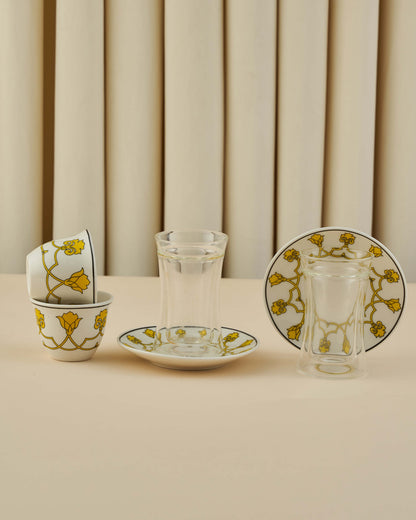 طقم استكانات شاي وفناجين قهوة عربية 18 قطعة دبل وول - طبقتين من الزجاج