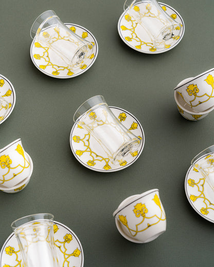 طقم استكانات شاي وفناجين قهوة عربية 18 قطعة دبل وول - طبقتين من الزجاج